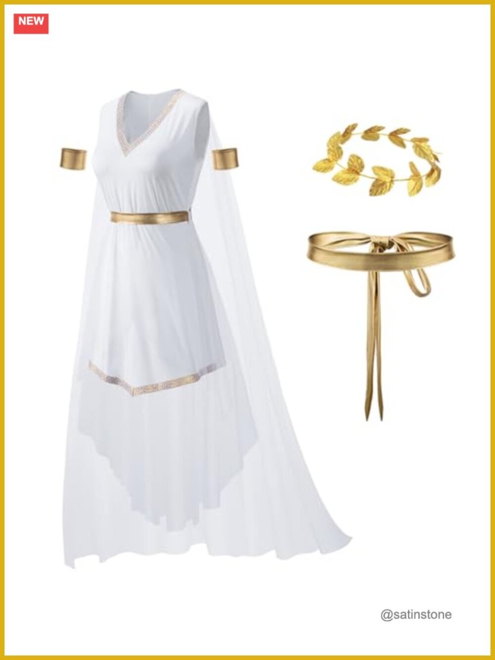 Women's Toga Dress Greek Goddess Roman Costume 4-Piece Set with Gold Leaf